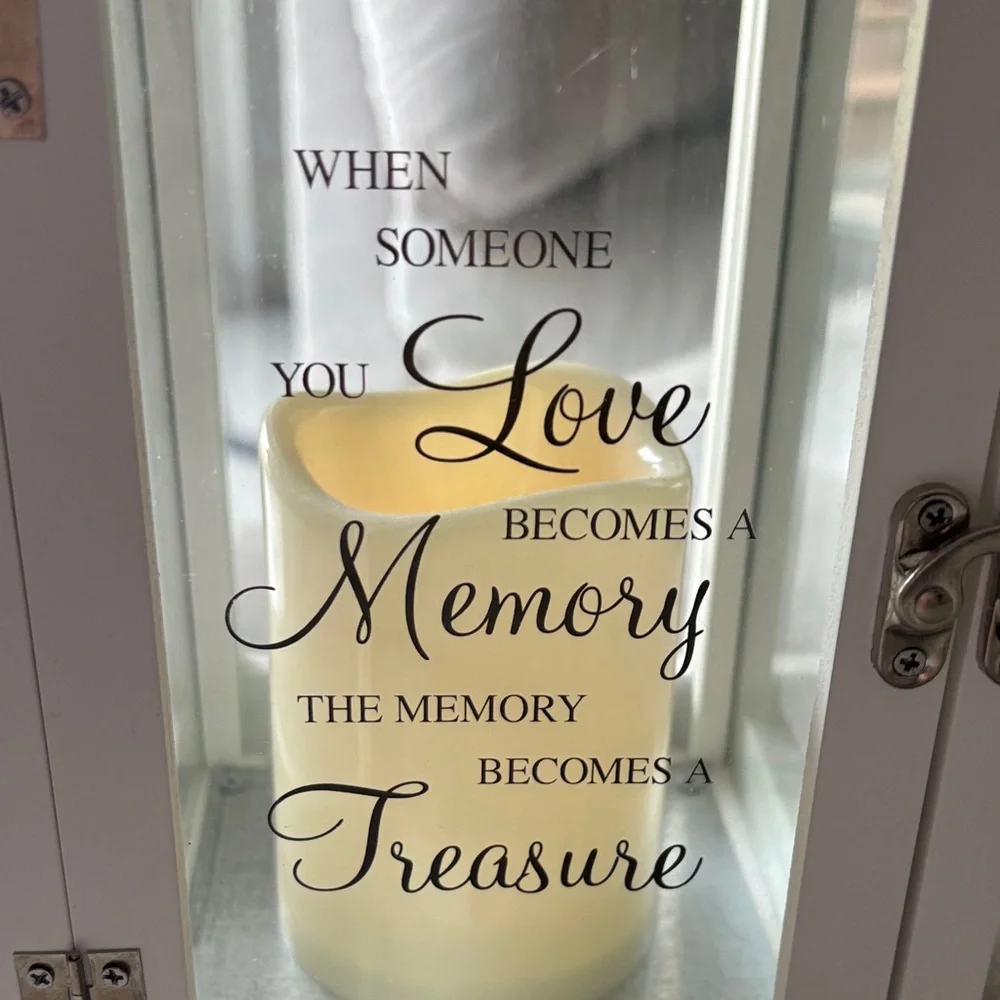 Sympathy Gift with beautiful message on it. White Lantern with Copper Top.